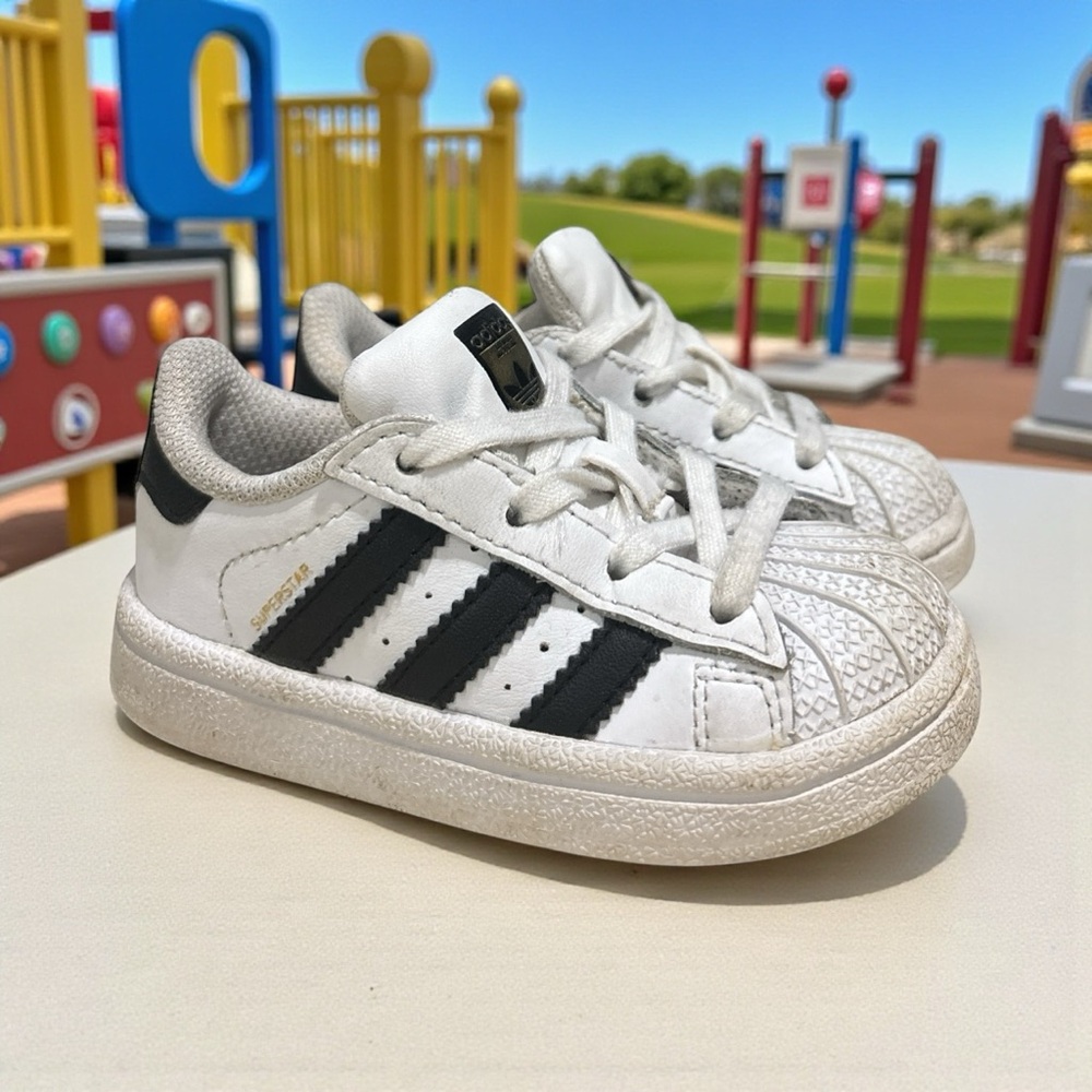 Adidas Superstar Toddler Sneakers 5K White Black Classic Shell Toe